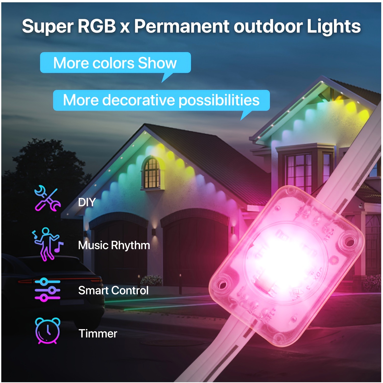 Christmas Lights Outdoor - RGB+IC Smart Outdoor Eaves Lights –